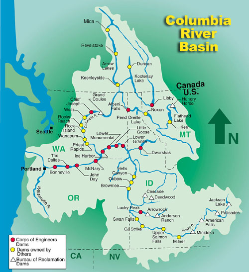 Columbia USACE dam map